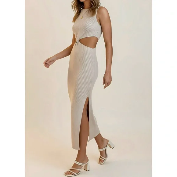BEC + BRIDGE Riviera Cut-Out Knit Twist Midi Dress, Sand, 2 (US) - Picture 5 of 11
